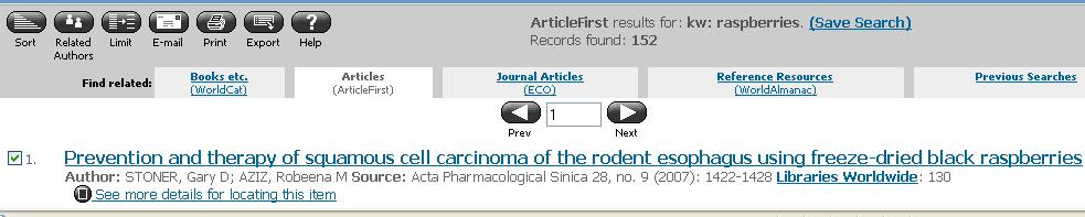 8.5. OCLC Agricola, ArticleFirst, EconLit, Medline, WorldCat m.fl. a) Gjør et søk og hak av aktuelle referanser i trefflisten. b) Klikk på Export-knappen.