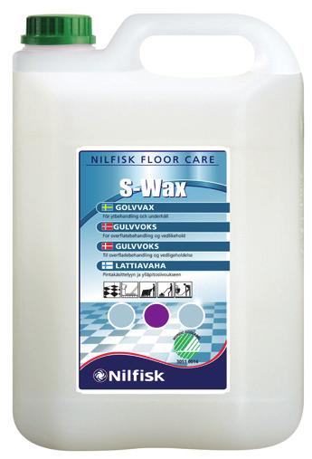 62575701 1 liter 62575702 5 liter 62555752 5 liter - Free (parfymefri) Gulvvoks S-WAX For beskyttelse og vedlikehold av harde gulv. Gir en silkematt og slitesterk overflate.