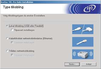 Installere driveren og programvaren 7 Velg Lokal tilkobling og klikk Neste. Installasjonen fortsetter.