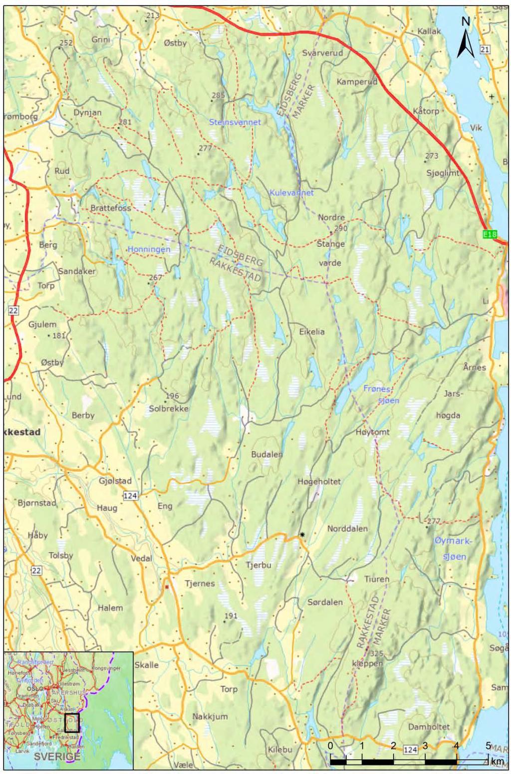 Figur 1 Fjella i indre Østfold.