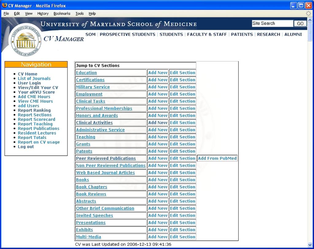 8.6 Nettside for registrering av aktiviteter for akademisk CV Eksempel på nettside for registrering av akademisk CV for radiolog ved Department of Diagnostic