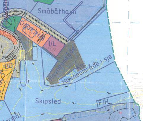 Utsnitt av reguleringsplanen for Skei Havne og industriområde hvor bygningen ønskes plassert.