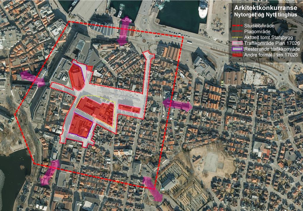 Samtidig har kommunen jobbet med en registrering, analyse, mulige re-lokaliseringer og programmering samt ulike muligheter for plassering av parkeringsanlegg. Kart: Her vises med rødt St.