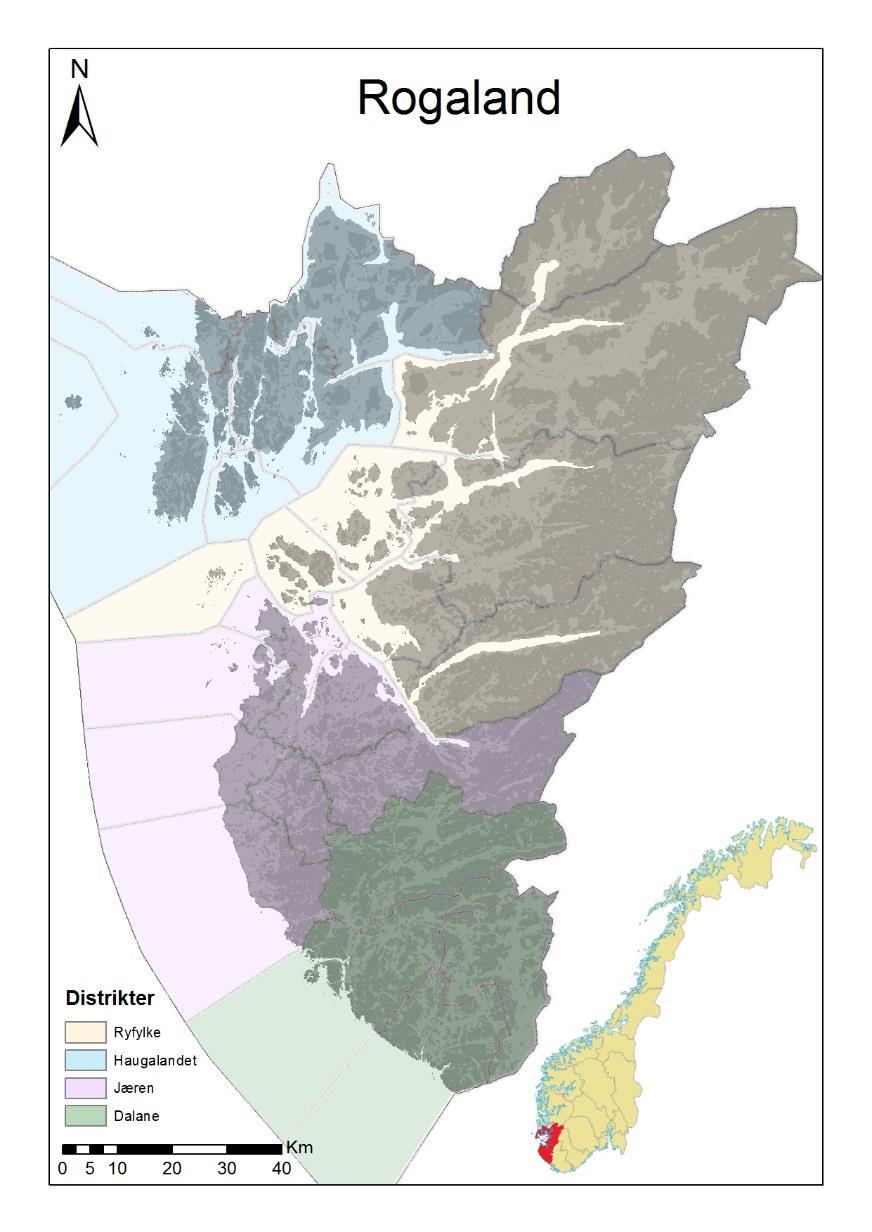 1.5 OMRÅDE Rogaland ligger sør-vest i Norge, mellom fylkene Hordaland i nord og Vest-Agder i sør-øst. I nord-øst grenser det til Aust-Agder og en liten del av Telemark.
