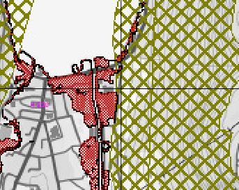 Framlegg til Planprogram reguleringsplan Vetløyri sør. Jan. 2015. 6 Fig. 3. Utsnitt av Aktsemdkart for skred og flaum, kommuneplanen sin arealdel. Raud skravu/ruter: Flaumfare.