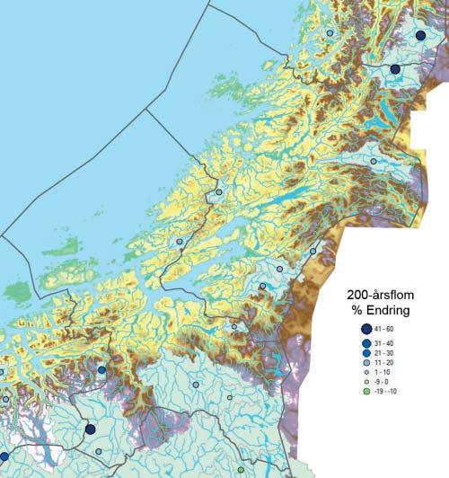 KLIMAPROFIL NORD-TRØNDELAG Observerte endringer Basert på utvalgte målestasjoner er det beregnet at vannføringen i Nord-Trøndelag i perioden 1985-2014 var omtrent den samme som i perioden 1971-2000.
