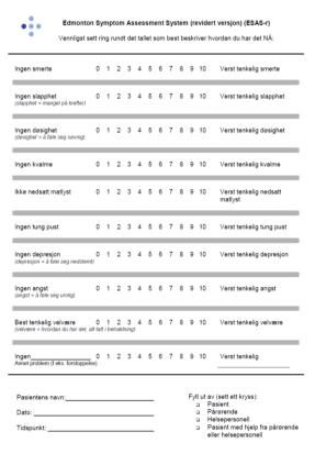 Symptomregistrering, ESAS-r Edmonton Symptom Assessment System revised Et skjema for å registrere