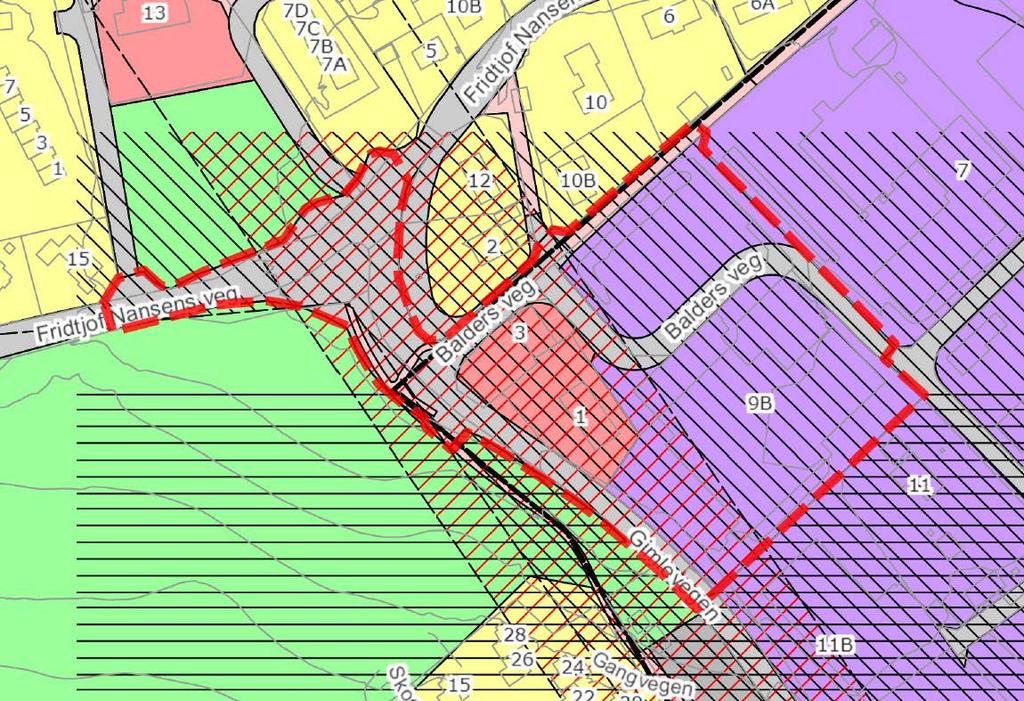 Det er i tillegg et areal regulert til almennyttig område.