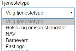 Instansens kontaktperson fyller ut skjemaet. Velg fylke og kommune og type tjeneste som beskriver instansen.