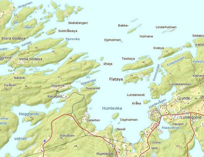 OMRÅDE- OG LOKALITETSBESKRIVELSE Humlevika er tilknyttet Salpevika i nordvest, og Bjørnafjorden i nord og gjennom passasjene mellom Teistøya og Flatøya i nordøst (figur 1).