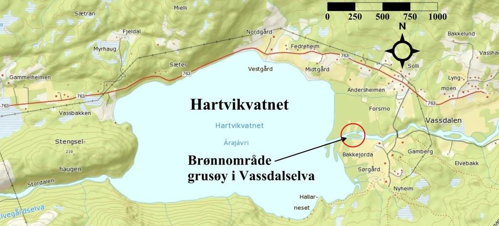 Figur 2. Lokalisering av Brønnområdet ved Hartvikvatnet.