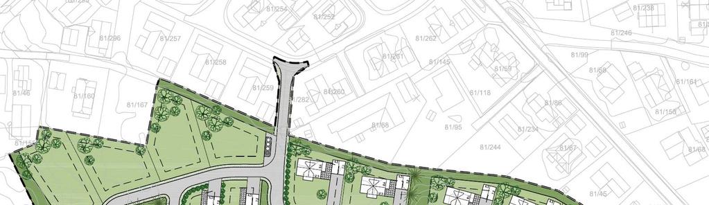 Figur 1 Illustrasjon av planområdet VURDERINGER/DRØFTINGER Overordnete mål Planforslaget er i tråd med kommuneplanen 2015 2030, og åpner for en blanding av frittliggende og konsentrert