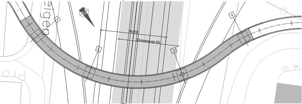 Spennfordelingen blir 2,5 + 23,5 + 29 + 22,0 + 2,5 = 79,5 m. Nødvendig tverrsnittshøyde blir ca. 800-850 mm. Spennlengden på største spenn kan reduseres til ca.