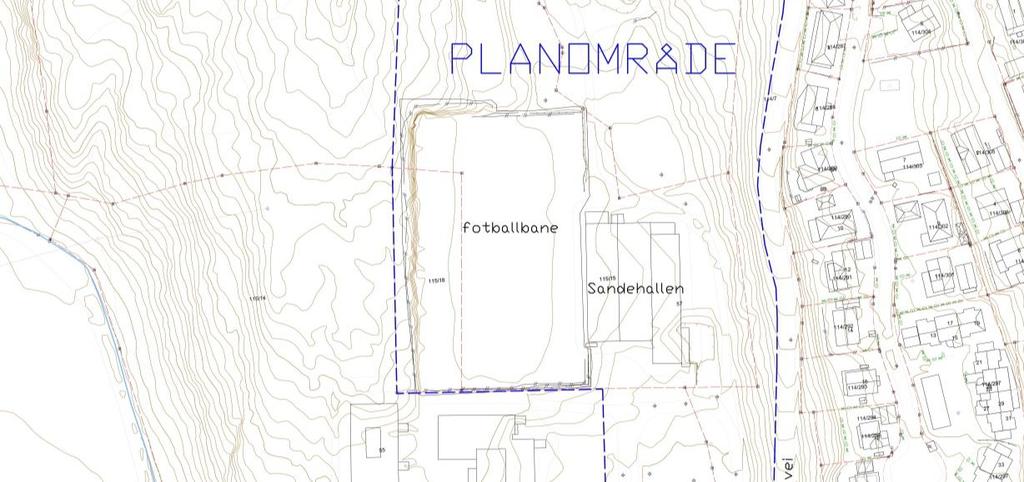 Planområde 1 utgjør ca. 56 daa. Dette omfatter da eksisterende hall og fotballbane, adkomst og parkering samt friluftsområder i nord. Planområdets avgrensning framgår av kartet nedenfor.