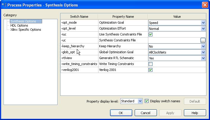 UCF-fil (User Constraint File) 3.5 Syntesen Vi kan også påvirke syntesen ved å benytte constraints.
