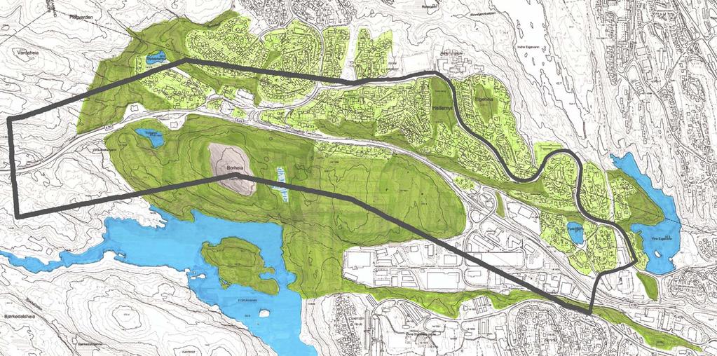 Temakart Vegetasjon og vann Fidjemoen Fiskåvannet Borheia Breimyrkollen E39 Fidjetoppen Hellemyr Fidjebakken