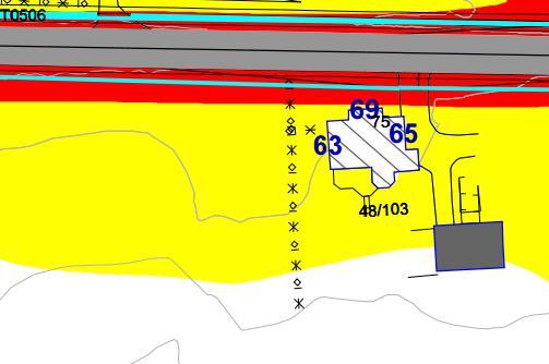 Situasjon 3c 60 km/t 69,8 69,6 Det har vært vurdert en 90 m lang skjerm med høyde 2,5 m langs veg.