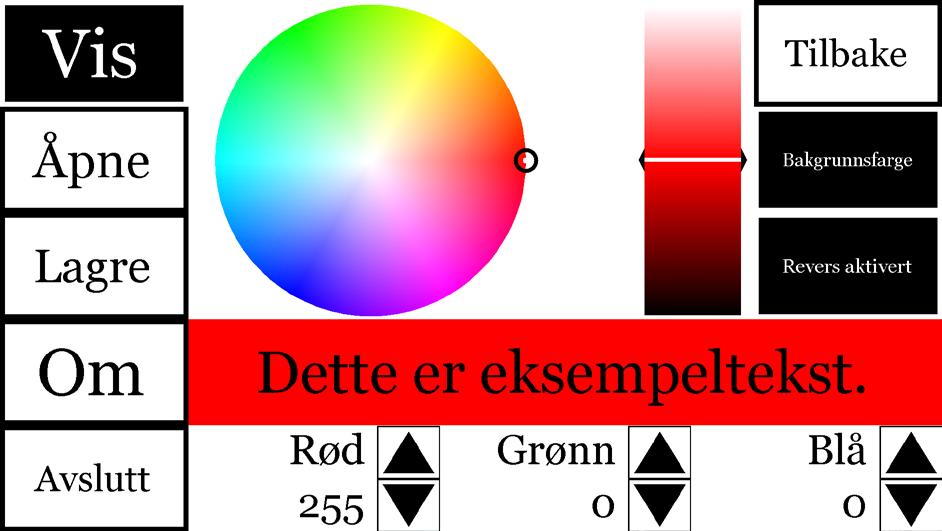 5.7.2 Fargedialogboks Fargedialogboksen lar brukeren angi en hvilken som helst fargekombinasjon. Når du skal angi bakgrunnsfargen, klikker du på knappen og sørger for at tekstens bakgrunnsfarge vises.