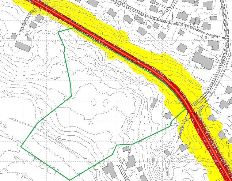 STØYSONEKART Rød støysone Gul støysone Område: Midtmoen Ny bygning Veg Kommune: Nord-Fron Eks. bygning Høydekoter Utarbeidet: 17.08.2011 Boligområde Kart 4.