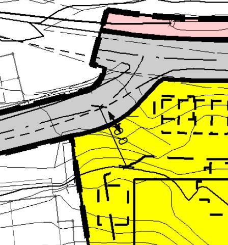 Figur 3: Utsnitt av forslaget til reguleringsplan. Figur 4: Utsnitt av nord-vestre hjørne av forslaget til reguleringsplan, som viser 10 meter byggegrense fra vegen.