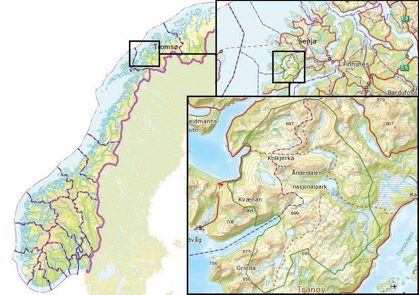 12 Figur 4: Oversiktskart for Ånderdalen nasjonalpark. Kart er hentet fra kartverket sine hjemmesider og tilpasset for illustrasjon (Kartverket, u. å.).