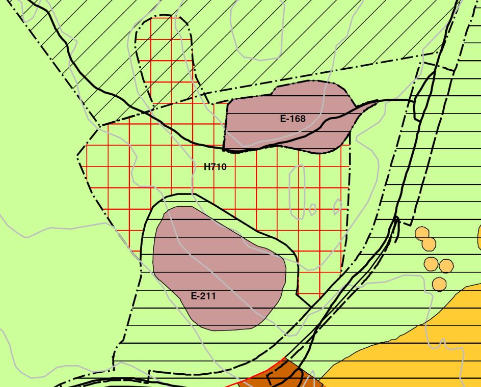 Figur 5 Utsnitt fra forslag til kommuneplanens arealdel for Gran kommune. Gjeldende reguleringsplan for Stenersen massetak er nummeret E-211 i kartet.