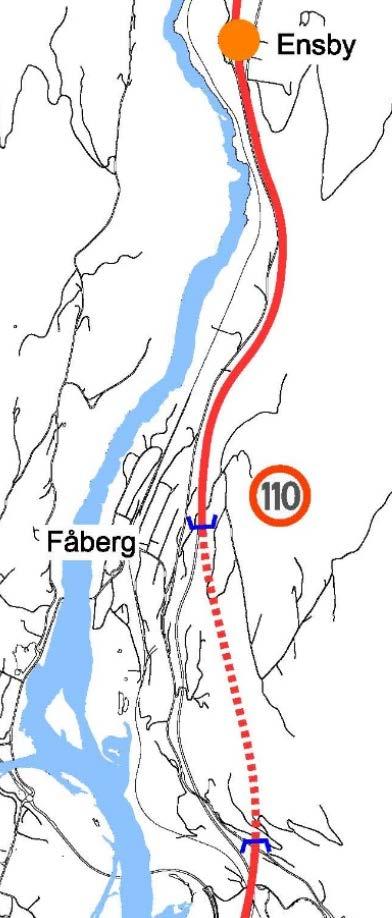 Anbefalingen Storhove-Ensby Foreløpig anbefaling: Alternativ III-A-3 med kort tunnel forbi Fåberg Begrunnelse: Åpner for fartsgrense 110 km/t iht målsettingen Bedre enn