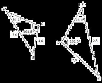 Oppgave 4 (3 poeng) Nettkode: E 4AB9 Vis at de to trekantene ovenfor er formlike. Bestem lengden av sidene AC og DF.
