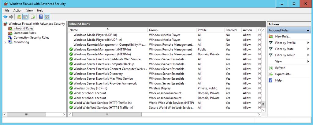 Brannmur i Windows Server Demo: Profiler Inngående og utgående brannmurregler Brannmurregler / filtere Gyldighetsområde (scope) Logging