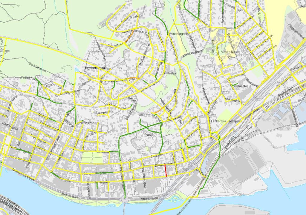 Ledningsprioritering Eksisterende løsning KomNr Kommune Pri2015 Antall SumLengde (m) % 602 Drammen 5 13 1600 0,5 602 Drammen 4 2 112 0,0 602 Drammen 3 48 4015 1,4 602 Drammen 2 3184 237742 80,1 602