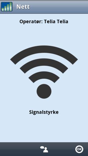 2.7 Nett For å se signalstyrken ( mottak ) og telefonoperatør går man til Telefonmenyen og velger Nett. Signalstyrken vises i en liste. Ju svartere desto bedre signal.