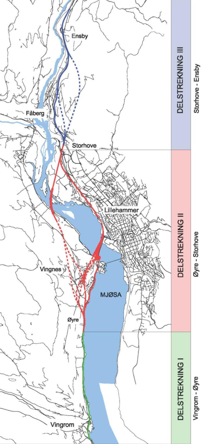 2 Oversikt over planstrekningen Tiltaket starter nord for krysset mellom E6 og fv. 250 på Vingrom og avsluttes nord for Ensby krysset i Øyer, totalt ca. 18,2 km.