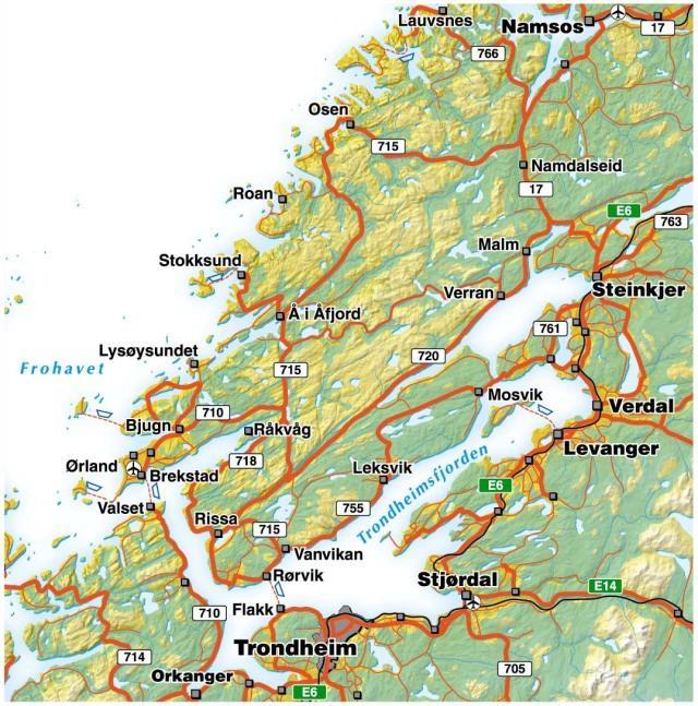 Figur 1.2 Oversiktskart for Fosen og sentrale deler av Trøndelag. Kilde: Fosen Regionråd 1.