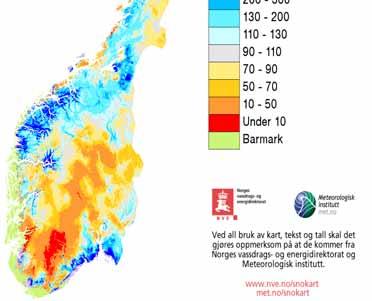 Det er imidlertid vesentlig mindre snø ved utgangen av 25 enn for ett år siden i store deler av Nord-Norge, på Vestlandet fra Sognefjorden og sørover og i vestlige og nordlige fjelltrakter på