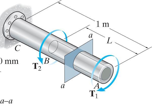 QUESTION (4): (25%) A 1m length shaft is fixed at the support C. The shaft is subjected to torsional loadings 50 knm at B (i.e. 500 mm distance from the fixed support C), 20 knm at the end A (i.e. 1m from the fixed support C) and an axial force of 500 kn as shown Figure 4 (a).