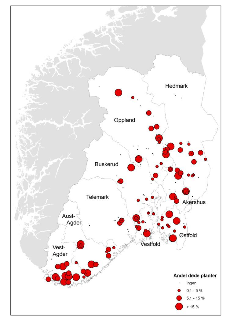 3. RESULTATER OG DISKUSJON 3.1. Resultater fra hele området Resultatene basert på analyser med 14 felt skilte seg ikke nevneverdig fra de som ble presentert i Rapport 09/2011, basert på 142 felt.