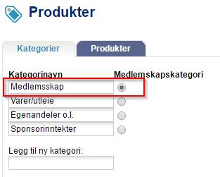 For at denne funksjonen skal fungere, må følgende settes opp i produktregisteret: Produktkategori: Produktkategorien som benyttes til