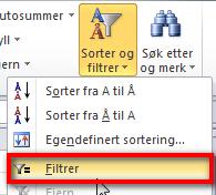 Huker jeg f.eks. av bare for 3, ser jeg bare radene som har tallet 3 i kolonne B: Legg merke til radnummerene: 1, 5 og 16. Tydeligvis har Excel her skjult noen celler, slik jeg bad om.