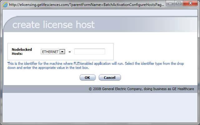 4 Installasjon 4.3 Programvareinstallasjon 4.3.2 Konfigurere en e-lisens Trinn 4 Handling Klikk på Add New Host under overskriften Nodelocked Hosts. Resultat: create license host-dialogen åpnes.