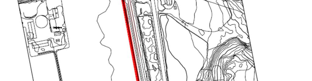 Figur 8: Alternativ 3 med lang parallell veg på vestsiden av jernbanen, vegbru over jernbanen lokalisert i sør, og gang- /sykkelbru ved eksisterende bru.