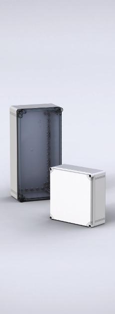 ABS-serien Stor boks OABP IP 66, 67 IK 06/07 ABS boks, halogen-fri egnet for innendørs bruk. Lav motstand mot UV-stråling. ABS. Tetning: Pakning i polyuretan integrert i boksdekselet.