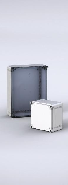 Polykarbonatserien Stor boks OPCP IP 66, 67 IK 08 PC-boks, halogen-fri egnet for innendørs bruk. Høy motstand mot UV-stråling. Polykarbonat. Tetning: Pakning i polyuretan integrert i boksdekselet.