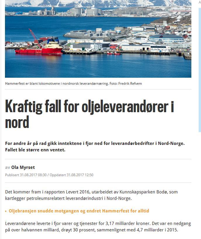 Levert 2016 Nedgang på over 50% i Nordland i 2016