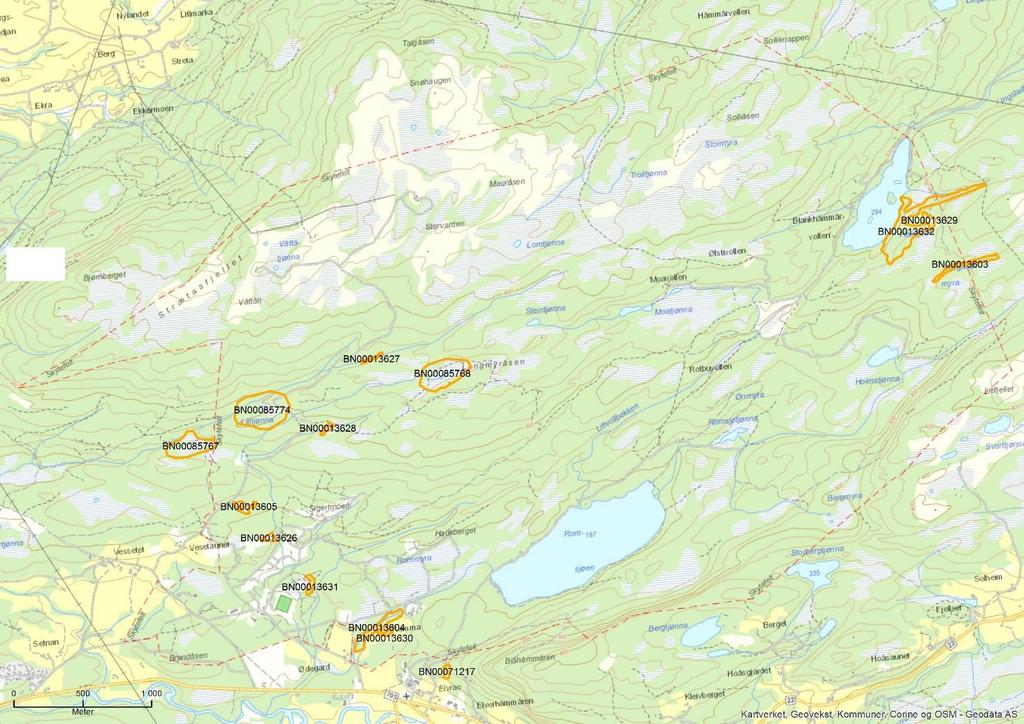 Områdebeskrivelse Figur 2: Oversiktskart over Leksdal skyte- og øvingsfelt i Stjørdal kommune, Nord-Trøndelag fylke.