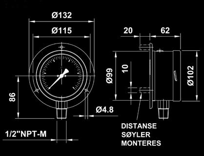 Anslutning R1/4 R1/4 -M 1/4 NPT 1/4 NPT-M 1/4 HP 1/4 HP-AE (9/16 x 18 UNF-F) Måleområde Standard områder ihht.