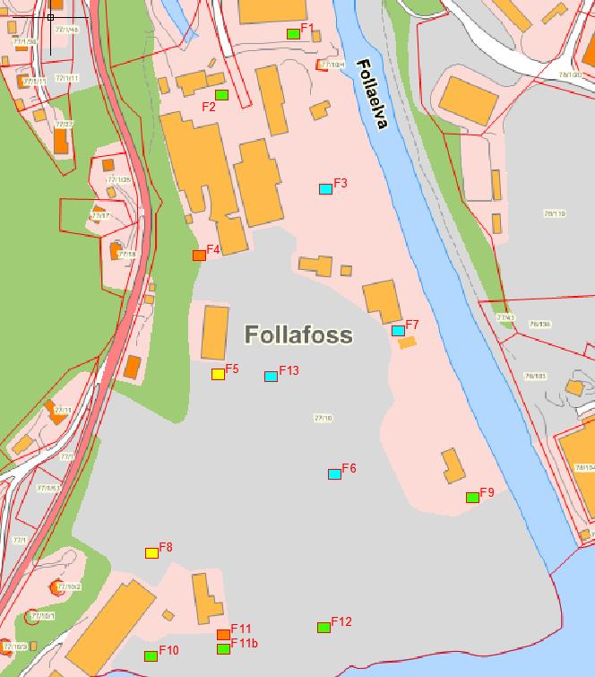 Sødra Cell Folla AS Miljøgeologisk grunnundersøkelse multiconsult.no 4 Resultater Figur 17: Prøvegroper fargelagt etter høyeste registrerte forurensningsgrad. Fargekoder iht.