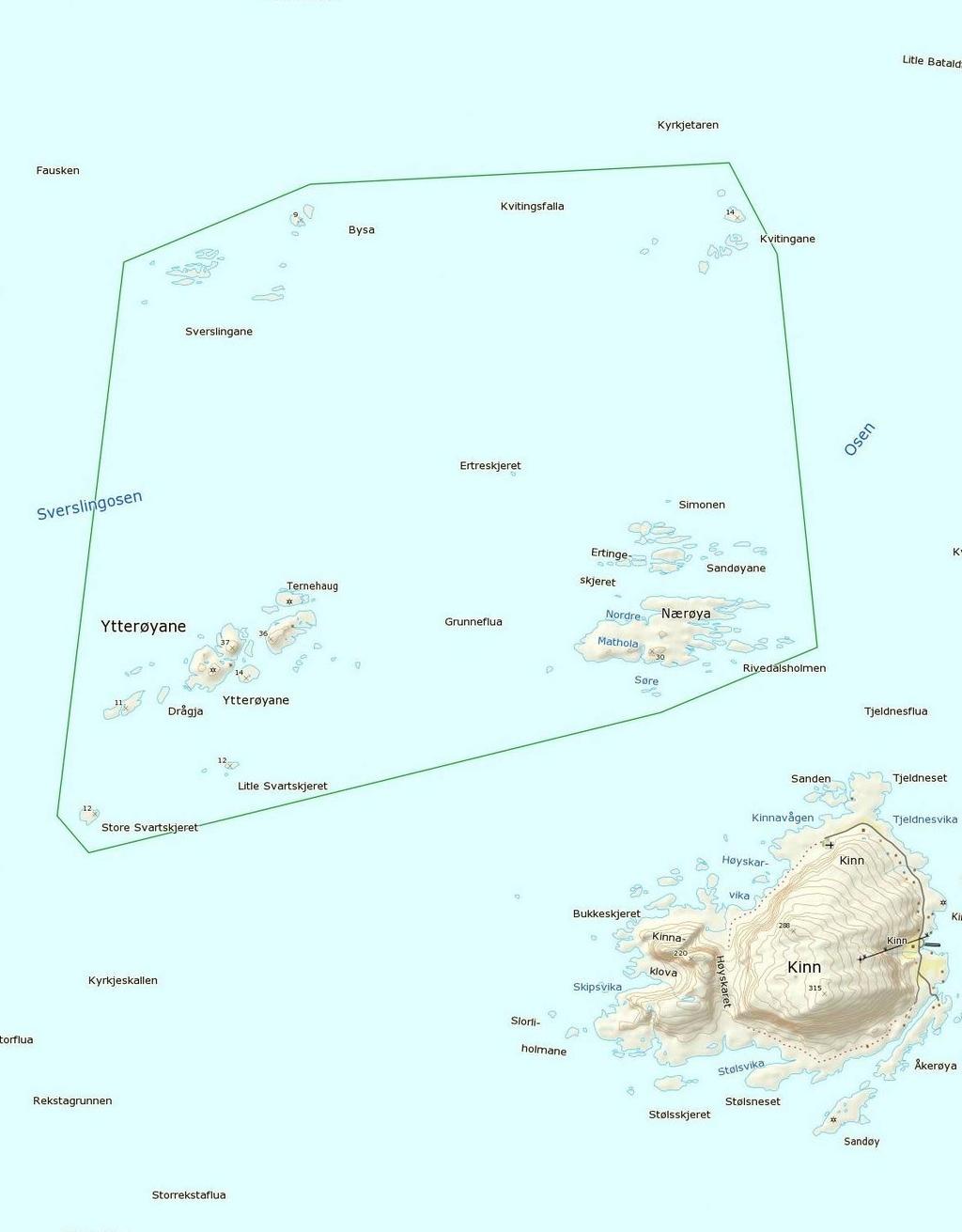 Ytterøyane naturreservat med dei fire øygruppene Ytterøyane,