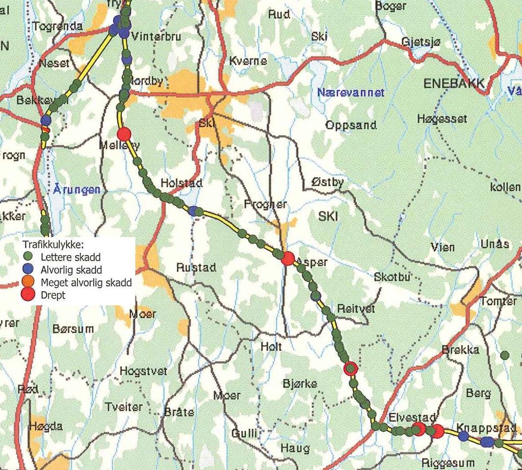 3 DAGENS UYKKESSITUASJON PÅ E18 I perioden 1999 2006 er det i følge Straks-ulykkesregisteret skjedd 101 personskadeulykker på E18 mellom Knapstad og Vinterbro.