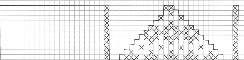 omg: X 1 r med hvitt, 2 r sm med hvitt, 21 m etter diagrammet, 2 r sm med hvitt,1 r med hvitt, 21 m med svartx Gjenta fra X til X en gang til. (= 92 m på pinnen) 37.