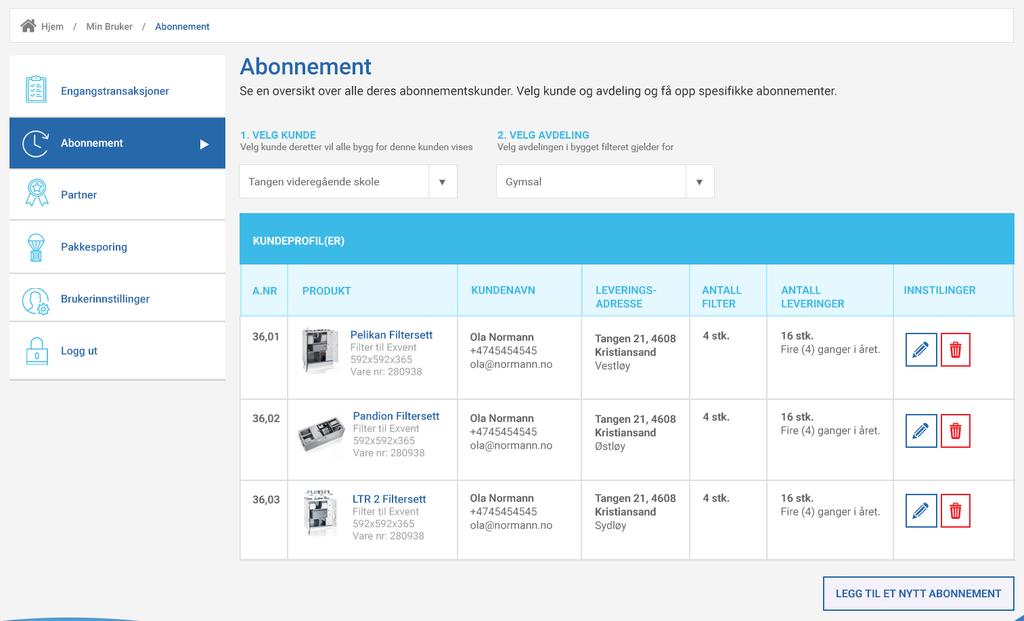 1.2. Abonnement Ved å velge abonnement vil Barefilter.no sende ut nye filter til kunden automatisk 1-4 ganger i året.